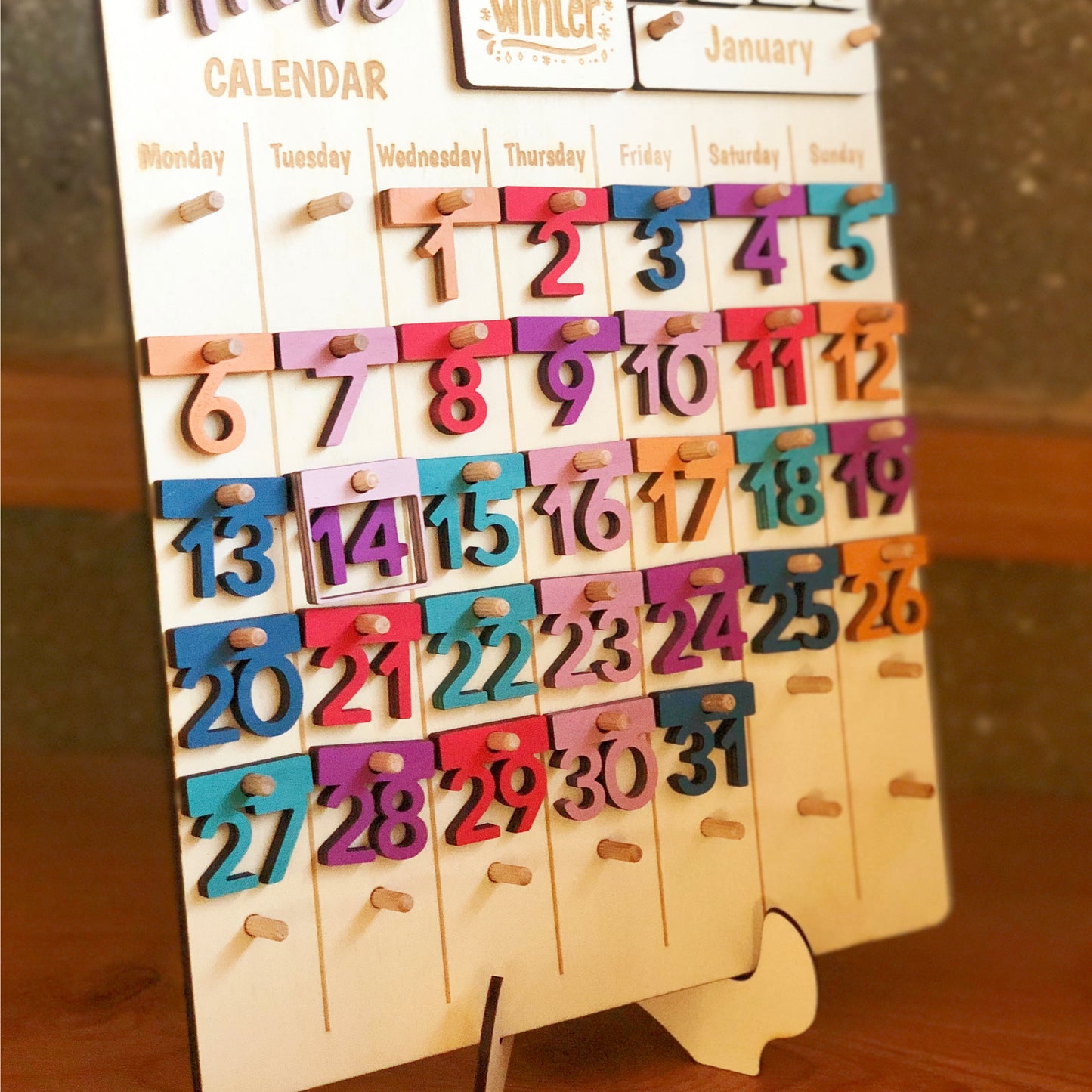 Montessori - inspired Personalised Wooden Calendar for Kids: Learn Dates, Days, Months, Seasons