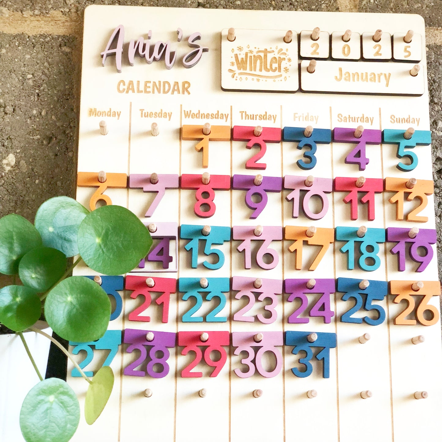 Montessori - inspired Personalised Wooden Calendar for Kids: Learn Dates, Days, Months, Seasons